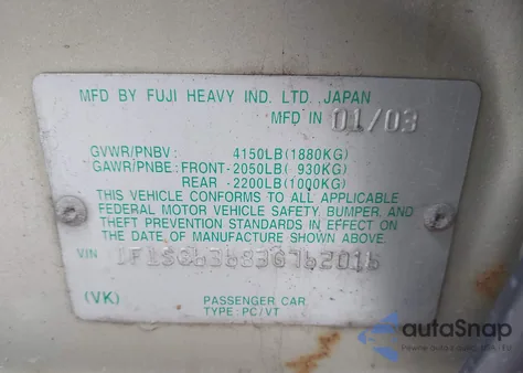 2003 Subaru Forester X from USA, damaged, VIN JF1SG63683G762016